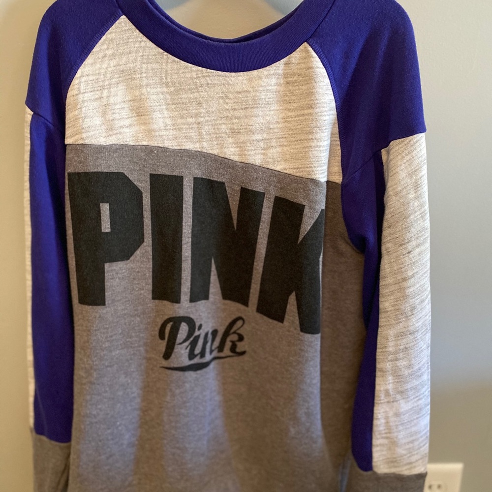PINK Blue and Gray Crew Neck